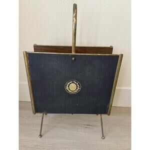 Antique Mid Century Neo Classical Napoleon Seal Brass Wood Magazine Rack Holder